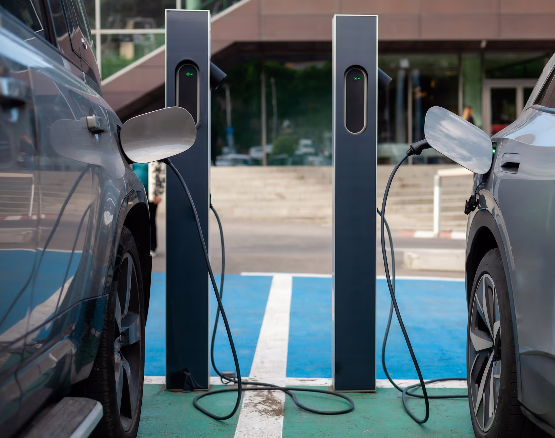 EV charging stations installed at Westchester Marriott Hotel in Tarrytown, NY, showing modern Level 2 charging equipment in the hotel parking area